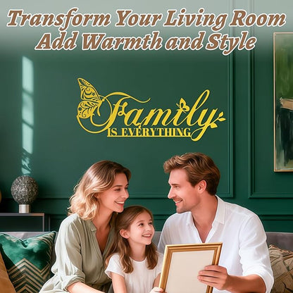 Golden Family Signs Metal Wall Art Home Decor, Family Is Everything Words Sign Modern Wrought Iron Hanging Door Plaque Letters Decoration for Living Room Photos Dining Room Bedroom Housewarming Christmas