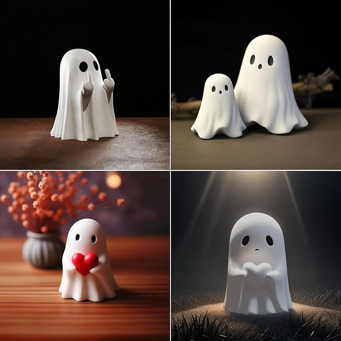 Halloween Ghost Figurine - Spooky Resin Ghost Statue, Cute Finger Ghost Ornaments, Perfect for Indoor & Porch Decor (B)