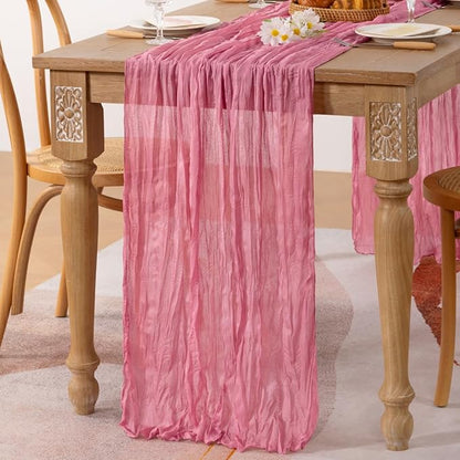 MLMC 3 Pack Mauve Pink Table Runner 10ft Sheer Gauze Cheesecloth Table Runner Bulk Rustic Winter Decor 35x120 Inches for Boho Wedding Bridal Baby Shower Birthday Party Decor