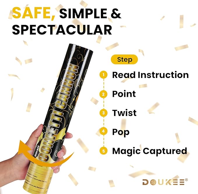 Graduation Confetti Poppers Gold, DOUKEE 2Pack Shiny Gold Mylar Confetti Poppers Cannon Party Shooter for Graduation, New Years Eve, Birthday Party Supplies -12 Inch