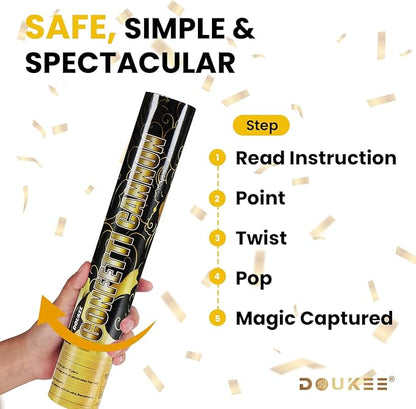 Graduation Confetti Poppers Gold, DOUKEE 2Pack Shiny Gold Mylar Confetti Poppers Cannon Party Shooter for Graduation, New Years Eve, Birthday Party Supplies -12 Inch