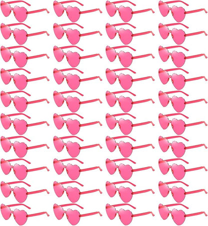 40 Pairs Heart Shaped Sunglasses Bulk, Colorful Rimless Fun Heart Sunglasses for Women Party Favors