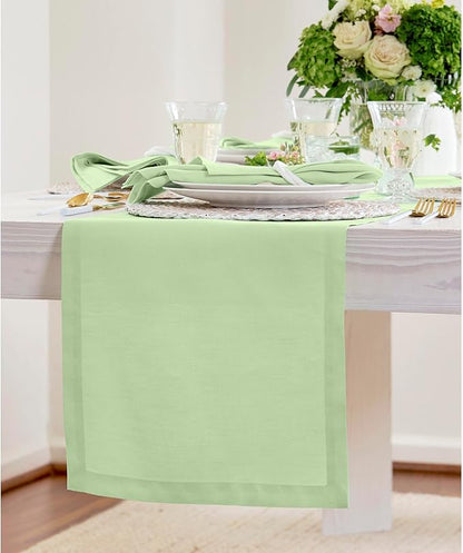 Solino Home Linen Pastel Green Table Runner 60 Inches - 100% Pure Linen Farmhouse Short Table Runner 14 x 60 Inch Ideal for Dresser and Coffee Tables - Fete