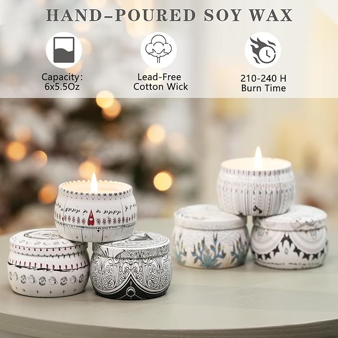 Mystical Scented Candle Gift Set, 6 Large 5.5 oz Celestial Metal Jars with Zodiac Designs, Long-Lasting Aromatherapy Scents, Holiday & Christmas Gift Set for Women
