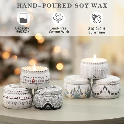 Mystical Scented Candle Gift Set, 6 Large 5.5 oz Celestial Metal Jars with Zodiac Designs, Long-Lasting Aromatherapy Scents, Holiday & Christmas Gift Set for Women