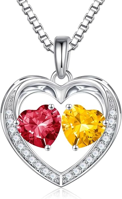Iefil Christmas Gifts for Women Wife - 925 Sterling Silver Heart Birthstone Necklace, Anniversary Birthday Gifts for Women Wife Girlfriend Mom, Birthstone Jewelry Gift for Her