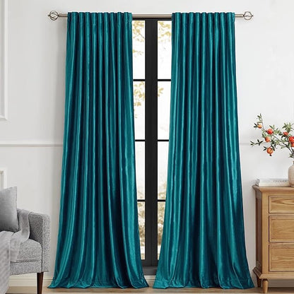 PRIMROSE Teal Velvet Curtains 72 inch Long for Living Room,Set of 2 Panels Blackout Rod Pocket Back Tab Window Treatment Room Darkening Heavy Decorative Curtains Drapes for Bedroom