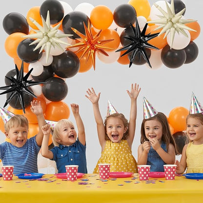 Black White Orange Star Balloons,9Pcs 22Inch Sand White Orange Explosion Spike Cone Helium Polyester Film Star Foil Balloons for Halloween Birthday Anniversary Baby Shower Party Decorations