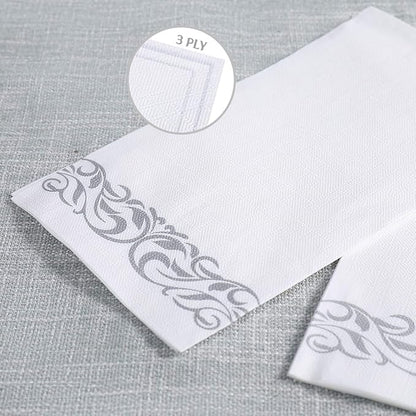 Vplus 600 Pack Paper Napkins Guest Towels Disposable Premium Quality 3-ply Dinner Napkins Disposable Soft, Absorbent, for Kitchen, Wedding, Parties, Dinners or Events(Silver)