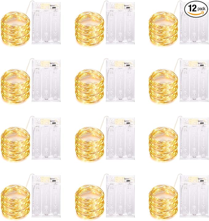 12 Pack Led Fairy Lights Battery Operated String Lights with Timer Waterproof Silver Wire 14 Feet 40 Led Twinkle Mason Jar Lights for Wedding Party Bedroom Patio Christmas Warm White