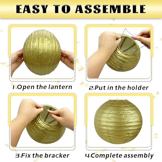 12Pcs Black and Gold Party Decorations, Various Sizes (6" 8" 10") Hanging Paper Lanterns for Men 50th 60th Birthday Graduation Retirement New Years Decorations New Years Eve Party Supplies 2026