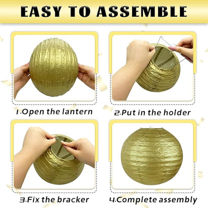 12Pcs Black and Gold Party Decorations, Various Sizes (6" 8" 10") Hanging Paper Lanterns for Men 50th 60th Birthday Graduation Retirement New Years Decorations New Years Eve Party Supplies 2026