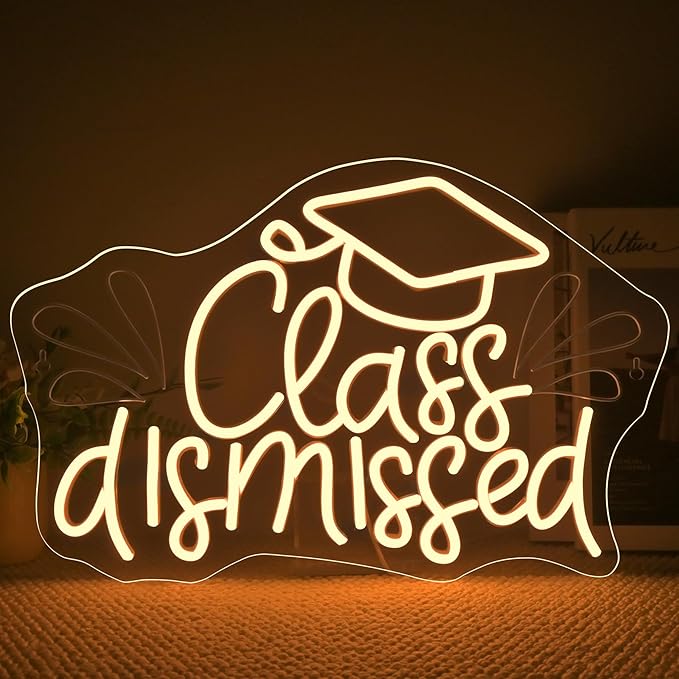 NOSUN Class Dismissed Neon Sign Class Neon Signs for Wall Decor Warm White LED Signs for Classmates friends family USB Neon Word Sign for Party Club Light Up Sign The best gift for graduating friend