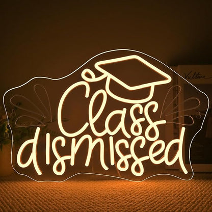 NOSUN Class Dismissed Neon Sign Class Neon Signs for Wall Decor Warm White LED Signs for Classmates friends family USB Neon Word Sign for Party Club Light Up Sign The best gift for graduating friend