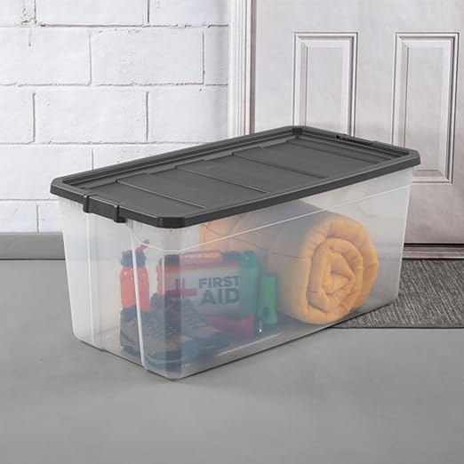 Sterilite 9-Pack Modular Stacker Box, Durable Clear Plastic Storage Bins with Latching Lids, 200 Quart - Stackable Organizing Container Boxes for Closet, Bathroom, and Office