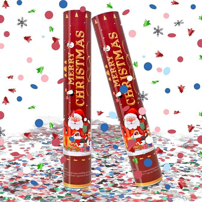 Confetti Cannon Christmas Multicolor Party Poppers 2 Pack Confetti Popper 12 Inch Xmas Confetti Shooters Colorful Confetti Cannons Bulk for Christmas New Year Eve Festival Holiday Celebrations