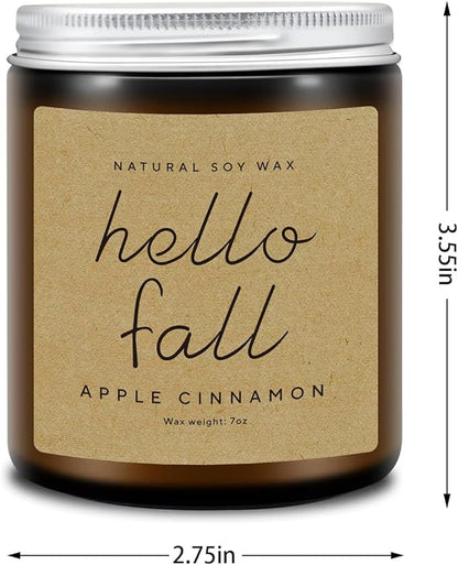 Fall Decorations for Home - Fall Candles, Gifts for Women, Natural Soy Wax Apple Cinnamon Scented Candles