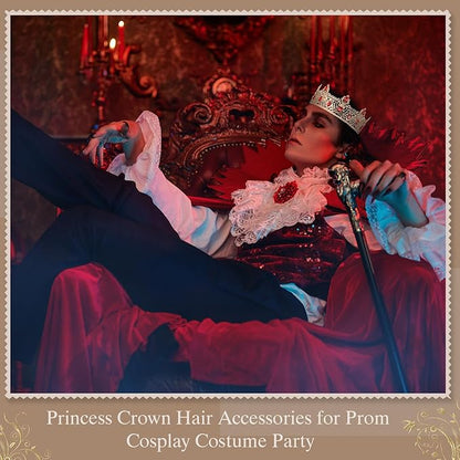 MTLEE 2 Pcs Prom King and Queen Crowns for Men Women King Queen Crowns Tiara with Rhinestone for Wedding Birthday Grad(Red Gold, Red Style)