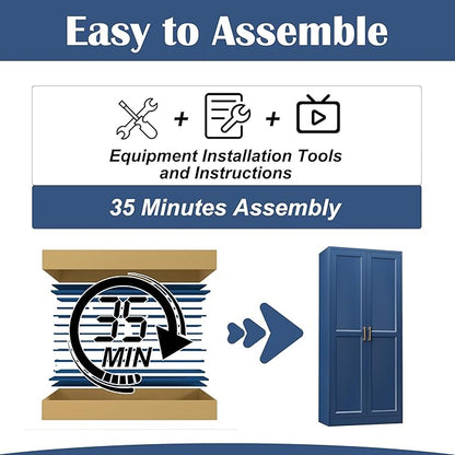 Kitchen Pantry Cabinet,71”Blue Metal Pantry Storage Cabinets with Doors and 4 Adjustable Shelves,Kitchen Cabinet with 2 Gold Handles,Tall Cabinet for Livingroom,