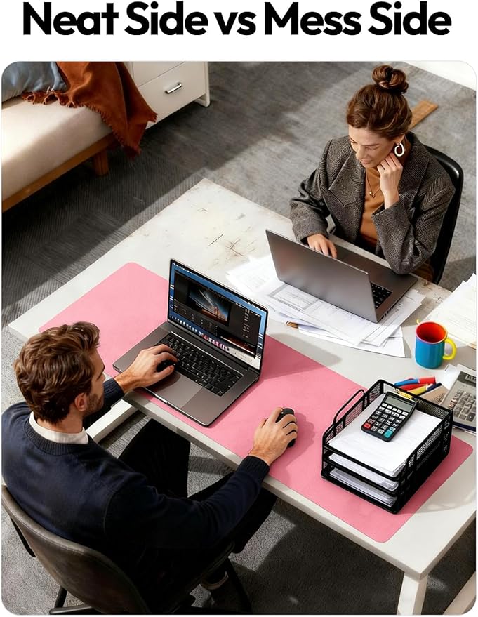 YSAGi Leather Desk Protector, Office Mat, Large Mouse Mat, Non-Slip PU Leather Blotter, Laptop Desk, Waterproof Writing Pad for Office and Home (Pink, 47.2" x 23.6")