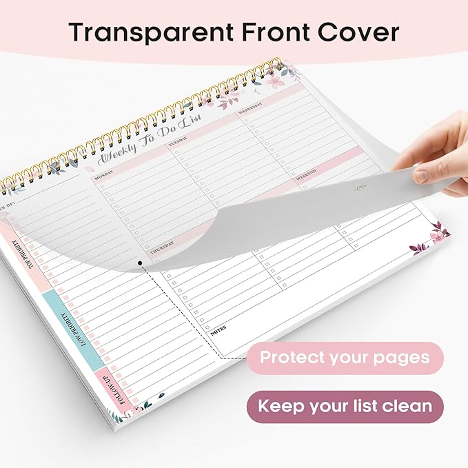 Taja Weekly To Do List Notepad with 52 Undated Sheets（8.5"×11"）- Weekly Desk Planner for Women & Man, Work and Home - 1 Pack Whispering Petal