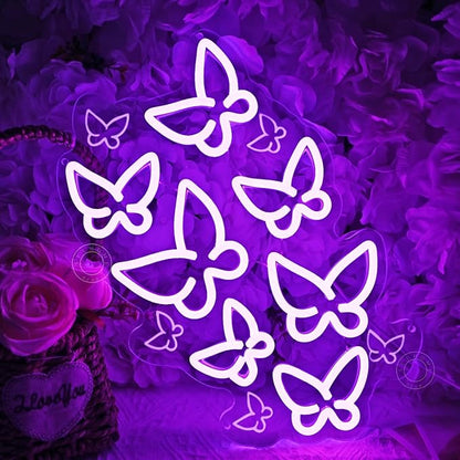 SYLHOME Butterfly Led Neon Light Sign Bedroom Girls Room Kids Room Wall Sign Decor Cute Beauty Salon Birthday Party 15.75" X 10.1" USB