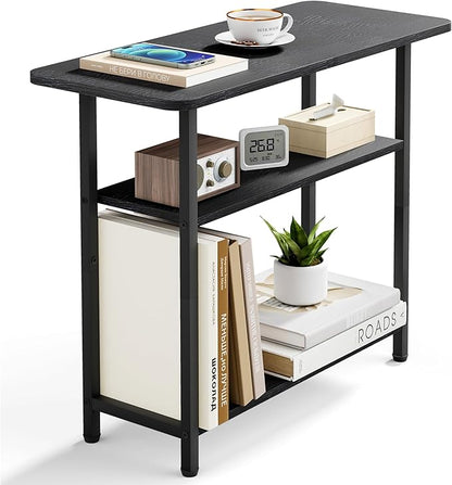 SLEEPING LAMB Side Table for Living Room, 3-Tier End Table for Small Space with Wide Storage Tabletop, Classic Black Narrow Nightstand for Bedroom, Sofa Couch