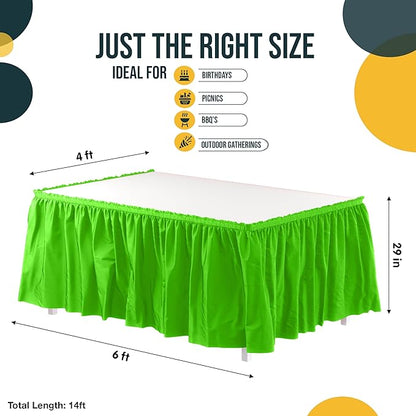 Exquisite Ruffle Table Skirt Lime Green 6 Pack 14 Ft Long Table Skirts for Rectangle Tables 6ft Plus or Round Tables Skirts with Adhesive Strip for Gender Reveal Decor & Happy Birthday Parties