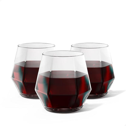 Tossware POP 12 oz. Diamond Vino Stemless Plastic Wine Glass Set - Clear Plastic Wine Glasses for Parties - Shatterproof & BPA-Free - Premium Quality & Recyclable - Set of 48