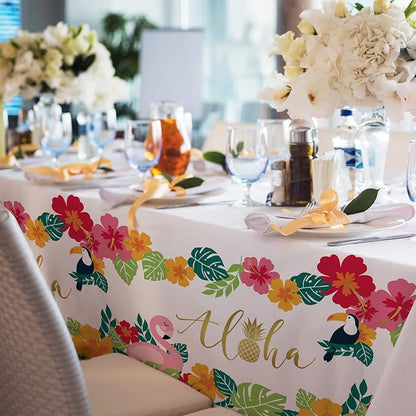 Tropical Luau Party Supplies Flamingo Disposable Tablecloth Plastic Waterproof Table Cover for Hawaiian Beach Party Decorations, 3 Pack 54X108inch