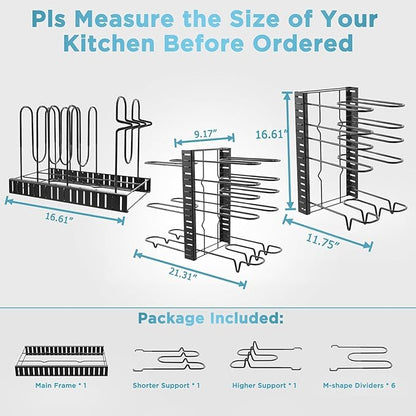 ORDORA Pots and Pans Organizer for Cabinet 16.61 Height, 8 Tier Pot Organizers Rack with 3 DIY Methods, Adjustable Pan Organizer under Cabinet Kitchen Organization and Storage