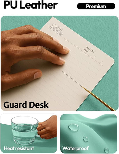 YSAGi Leather Desk Protector, Office Mat, Large Mouse Mat, Non-Slip PU Leather Blotter, Laptop Desk Pad, Waterproof Writing Pad for Office and Home (Green-Blue, 23.6" x 13.8")