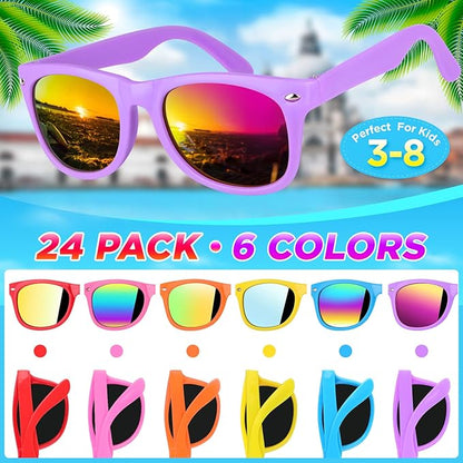 GINMIC Kids sunglasses bulk, Kids Sunglasses Party Favor, 24Pack Neon Sunglasses with UV400 Protection for Kid, Boys and Girls Age 3-8, Goody Bag Favors, Great Gift for Pool, Birthday Party Supplies