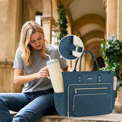 LOVEVOOK Laptop Tote Bag for Women, Teacher Work Bags With Laptop Compartment, Computer Laptop Bag With Large Cup Holder, Professional Briefcase Business Large Handbag Gifts, 17 Inch Dark Teal