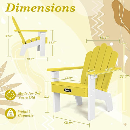 FUNBERRY Kids Outdoor Chair, CPC Certified HDPE Kids Adirondack Chairs Set of 2, All Weather Easy Installation Toddler Outdoor Chair with Ergonomic Design for Patio, Garden, Picnic, Backyard, Beach