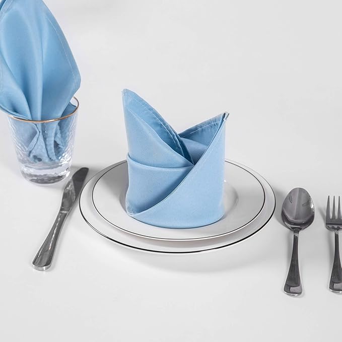 Cloth Napkins 17x17 inch Washable Polyester Dinner Napkins Soft Table Napkins for Wedding Party Dining Banquet(Blue Mist,12PCS)