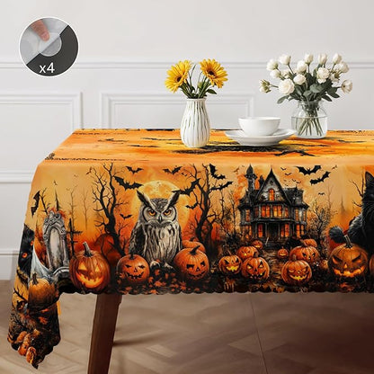 Eikione Rectangular Tablecloth 140x180inch, Halloween Ghost Tablecloth Waterproof and Wrinkle-Free, Table Covers, Summer Decorations for Home Dining