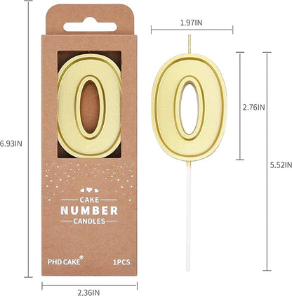 PHD CAKE 2.76 Inch Luxe Gold 0 Number Birthday Candles, Gold Number Candle, Cake Number Candles, Party Celebration