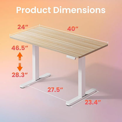 HUANUO Electric Standing Desk, 40 x 24 Inch Height Adjustable Computer Desk with Storage Bag, 4 Height Memory Settings, Sit Stand Up Desk for Home Office, Light Walnut