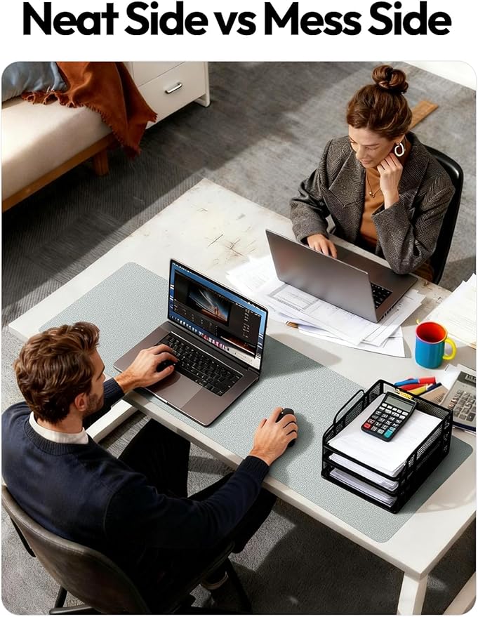 YSAGi Leather Desk Pad Protector, Office Desk Mat, Large Mouse Pad, Non-Slip PU Leather Desk Blotter, Laptop Desk Pad, Waterproof Desk Writing Pad for Office and Home (Silver, 47" x 17")
