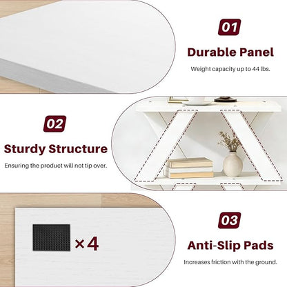3 Tier Side Table with Side Guard Rails & Anti-Slip Pads, Narrow End Table for Small Spaces, Slim Nightstand with Storage Shelves for Bedroom, Living Room, White