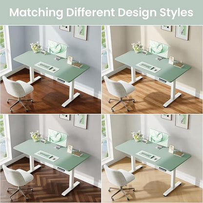 Veken 55 Inch Large Electric Standing Desk, 4 Memory Heights Adjustable,Sit to Stand Up, Work Home Office Computer Table for Study, Walking Pad, Writing, and Games, Wooden Desktop Desks, Green