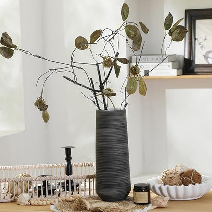 ALMA 13 inch Tall Black Vase Home Decor Trends for 2025, Large Grey Vase for Centerpieces Fits for Mid Century Modern Decor, Ceramic Floor Vases for Black Bathroom, Dining Table, Living Room