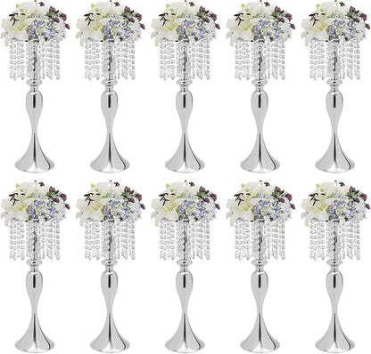 Wedding Centerpieces Gold Vases,10PCS Metal Flower Candle Holder with Sparkling Crystal Beads,Crystal Flower Vase Metal Flowers Stand for Party Tables Decorations (10PCS-Sliver-17cm)