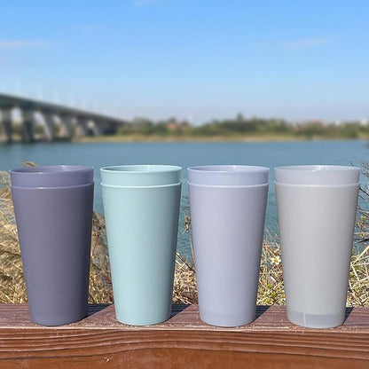 32 oz Plastic Cups Reusable, Unbreakable Plastic Tumblers set of 8, BPA Free Durability & Dishwasher Safe Eco-Friendly Drinks Cup for Kitchen, Home, Office, Outdoor (Grey Stone)