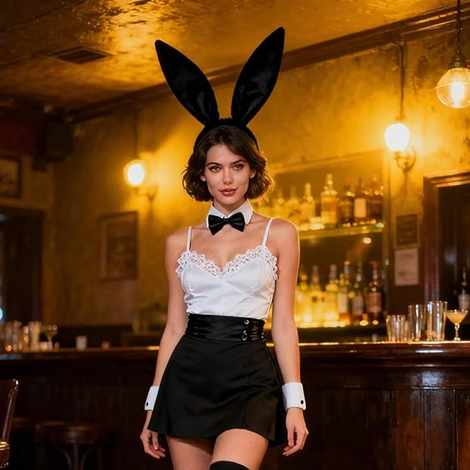 Bunny Halloween Costume Set for Women Girls, Bunny Costumes Women Black Rabbit Ears Headband, Christmas Set for Holiday Party Decoration, Halloween & Cosplay