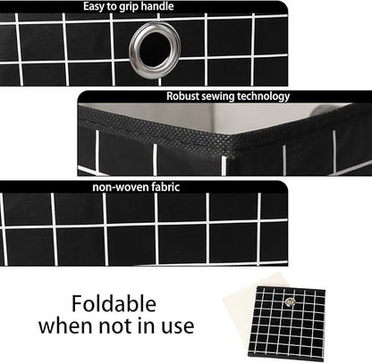 Foldable Storage Cubes Bins,11 Inch Cloth Storage Cube Fabric Storage Box Cubes Organizer Baskets with Dual Handles for Home Organizer Set of 3 (Black grid)