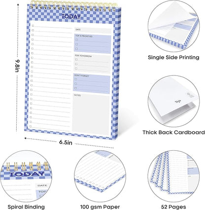 Taja To Do List Notepad - To Do List Notebook for Work with 52 Sheets, 9.8" x 6.5", Undated Daily Planner Perfect for Daily Tasks and Goal Setting, Notepad Suitable for Office, Home & School - Indigo Checkered