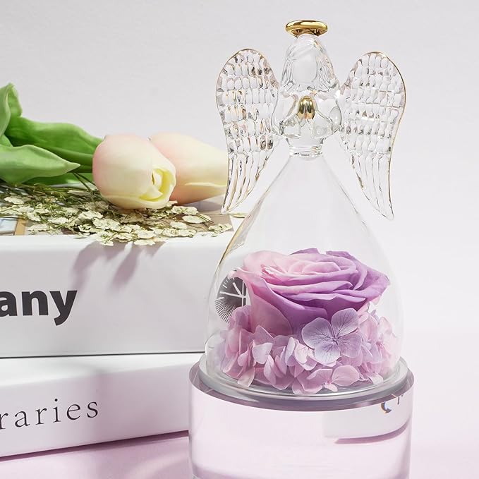 Miofula Preserved Flower Rose Birthday Gifts for Mom, Angel Figurines with Forever Real Rose Gifts for Her Mom Grandma, Angels Gifts for Mothers Day Christmas Anniversary Thanksgiving Birthday Gifts