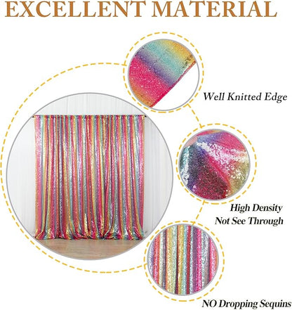 ShinyBeauty Sequin Backdrop Rainbow 2panels 5FTX10FT Glitter Backdrop Curtains Photo Booth Backdrop Outdoor Background/Holiday/Wedding Parties